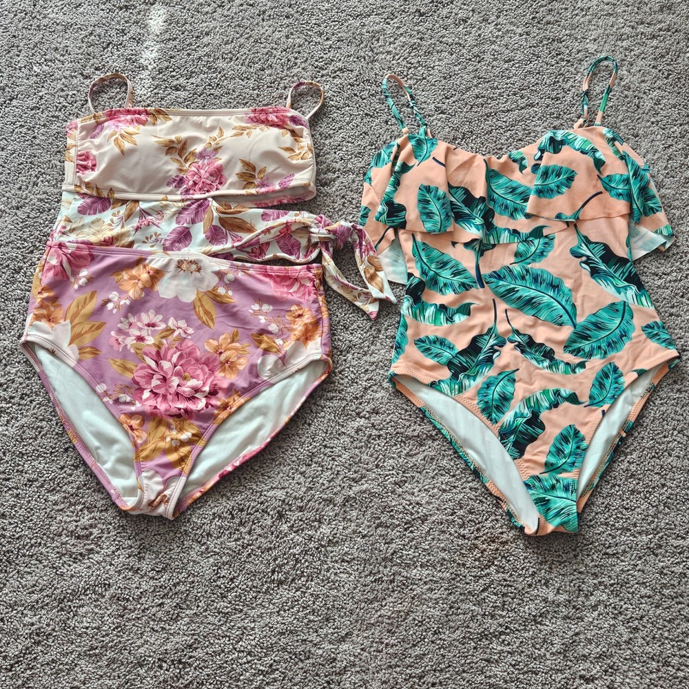 Cupshe One Piece Swimsuit Lot of 2 Size M Floral Tropical Vacation Summer Beach